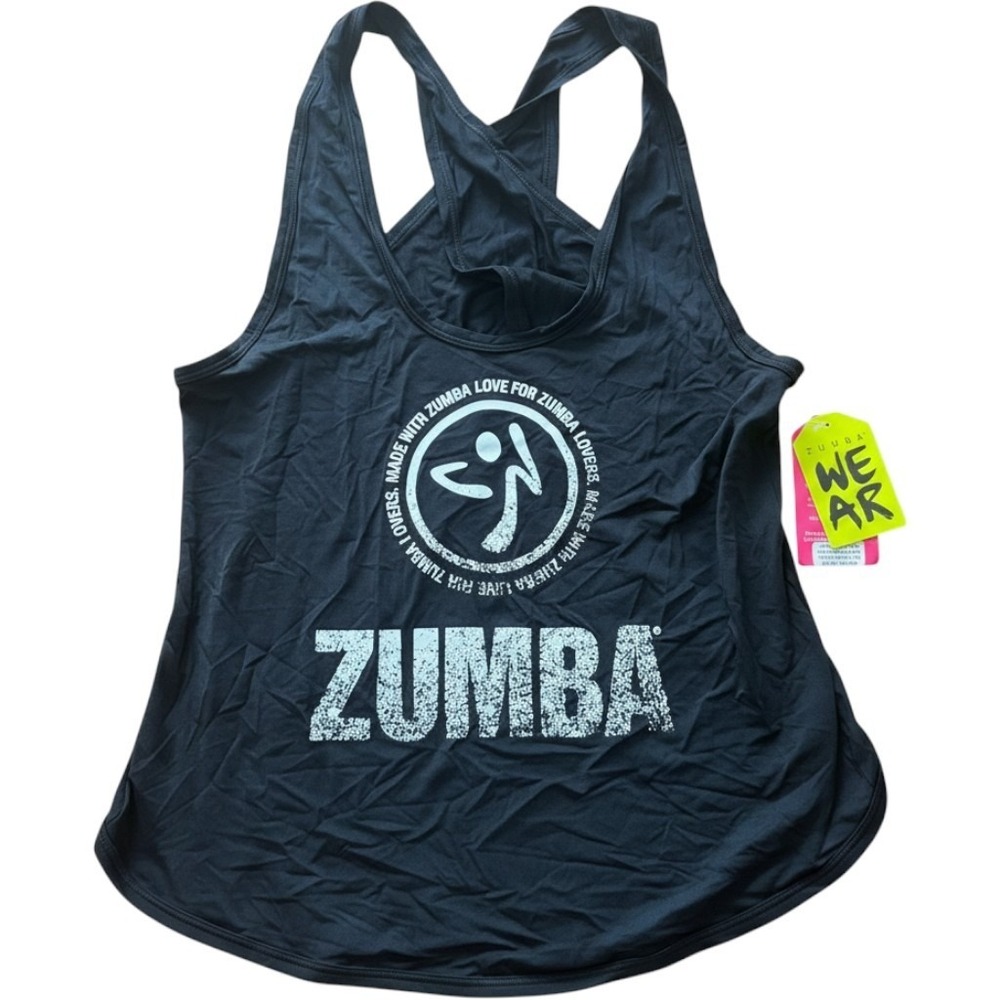 Zumba Marvelous Cross Back Tank Bold Black Graphic Activewear Top Z1T01891 M